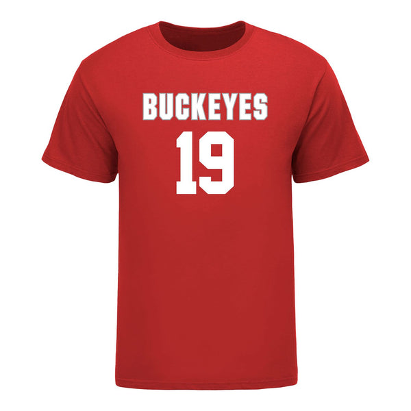 Ohio State Buckeyes Women's Lacrosse Student Athlete #19 Mackenzie Fitzgerald T-Shirt In Scarlet - Front View