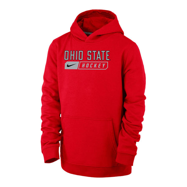 Youth Ohio State Buckeyes Ice Hockey Scarlet Club Fleece Hooded Sweatshirt - Front View