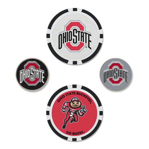 Ohio State Buckeyes White/Scarlet Golf Ball Marker Set - Front View