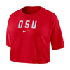 Ladies Ohio State Buckeyes Nike Dri-FIT Logo Scarlet Crop T-Shirt - Front View