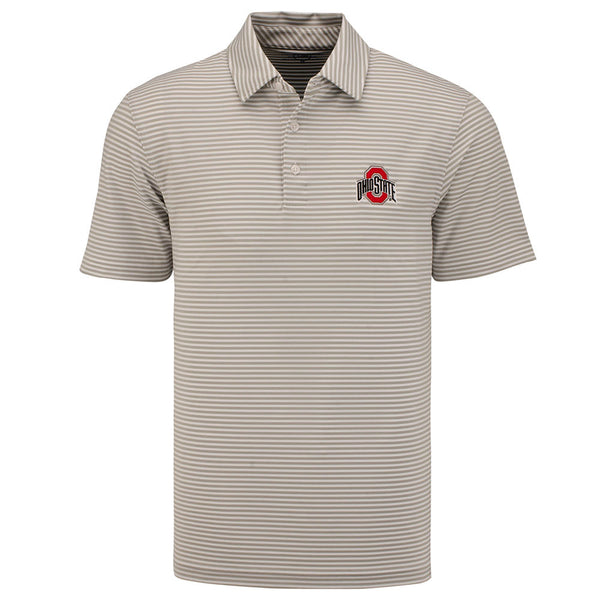 Ohio State Buckeyes Winstead Stripe Polo in Gray and White - Front View