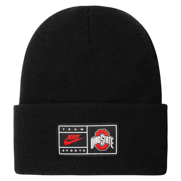 Ohio State Buckeyes Nike Team Sports Patch Knit Hat in Black - Front View