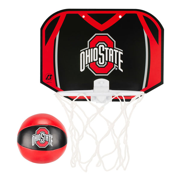 Ohio State Buckeyes Toy Basketball and Hoop Set in Red and Black - Front View