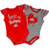 Newborn Ohio State Girls Onesie 2-Pack Set in Scarlet and Gray - Front View