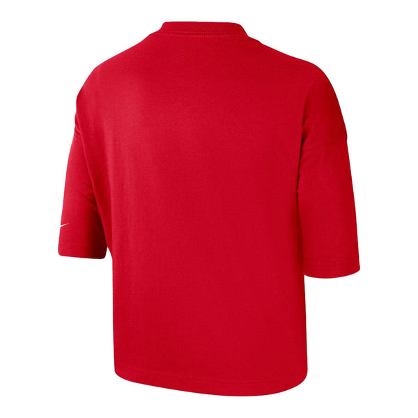 Ladies Ohio State Buckeyes Nike Block O Crop Short Sleeve - In Scarlet - Back View
