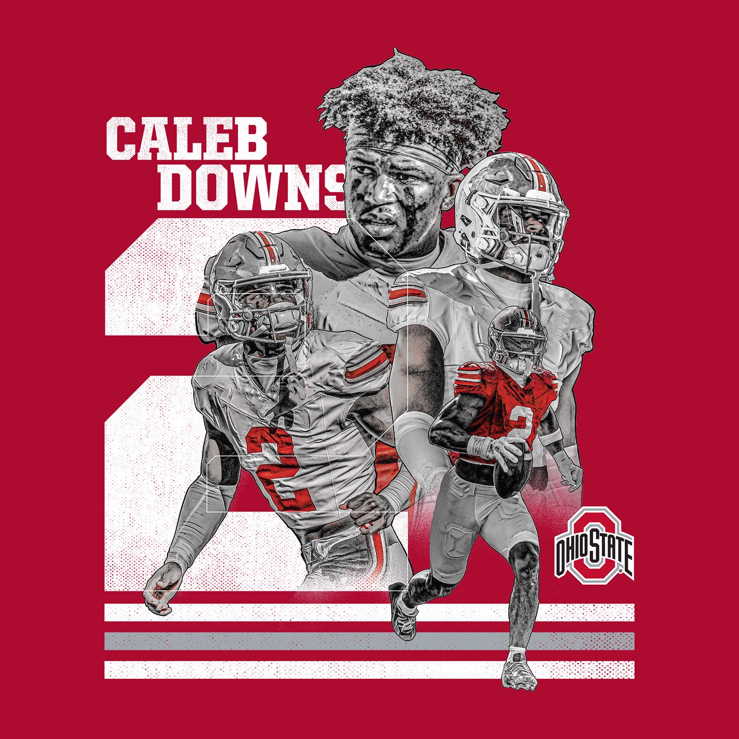 Ohio State Buckeyes Athlete's Thread Football Student Athlete #2 Caleb Downs T-Shirt - Detail View