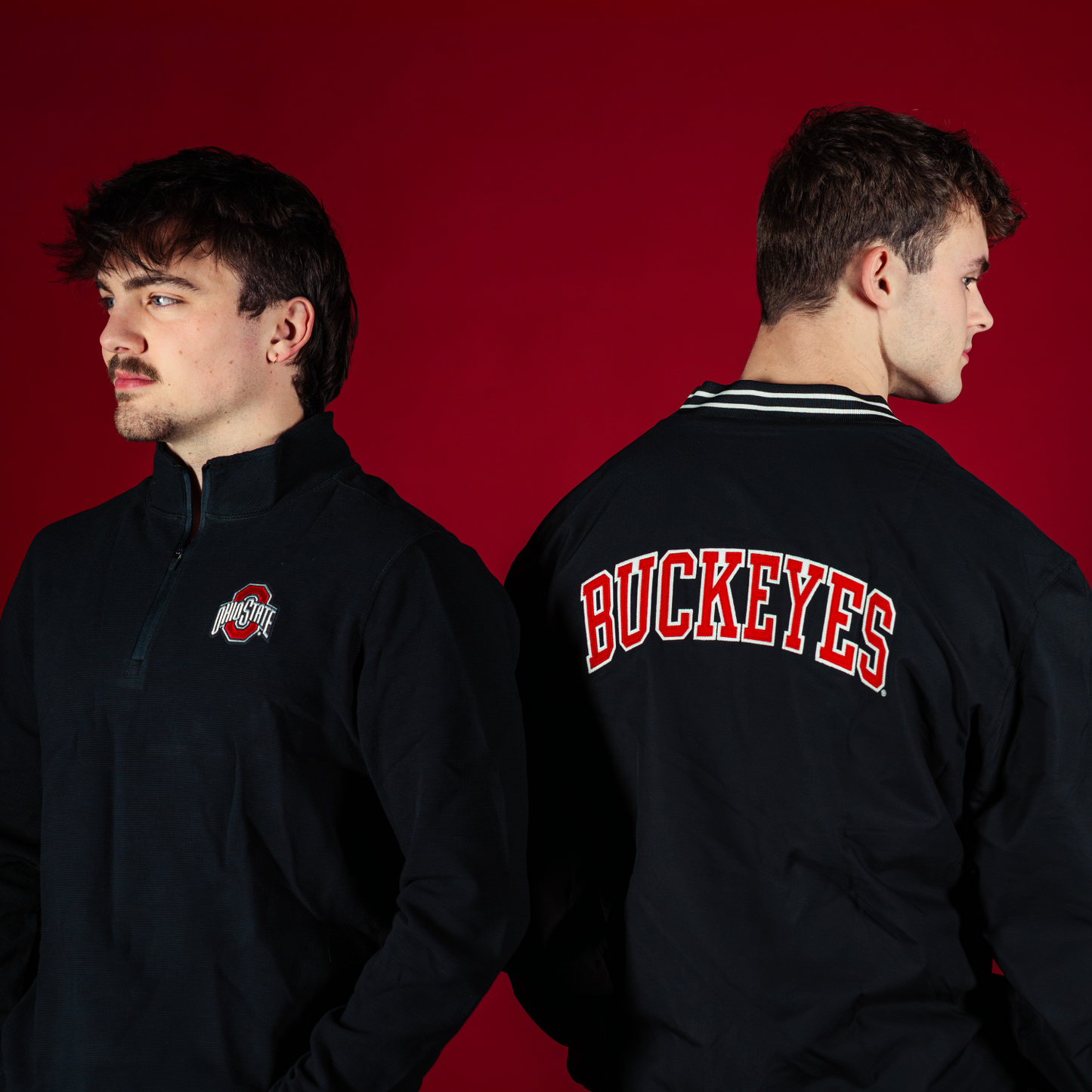 Ohio State Buckeyes Super Fan Scout V-Neck Black Jacket - Modeled Back