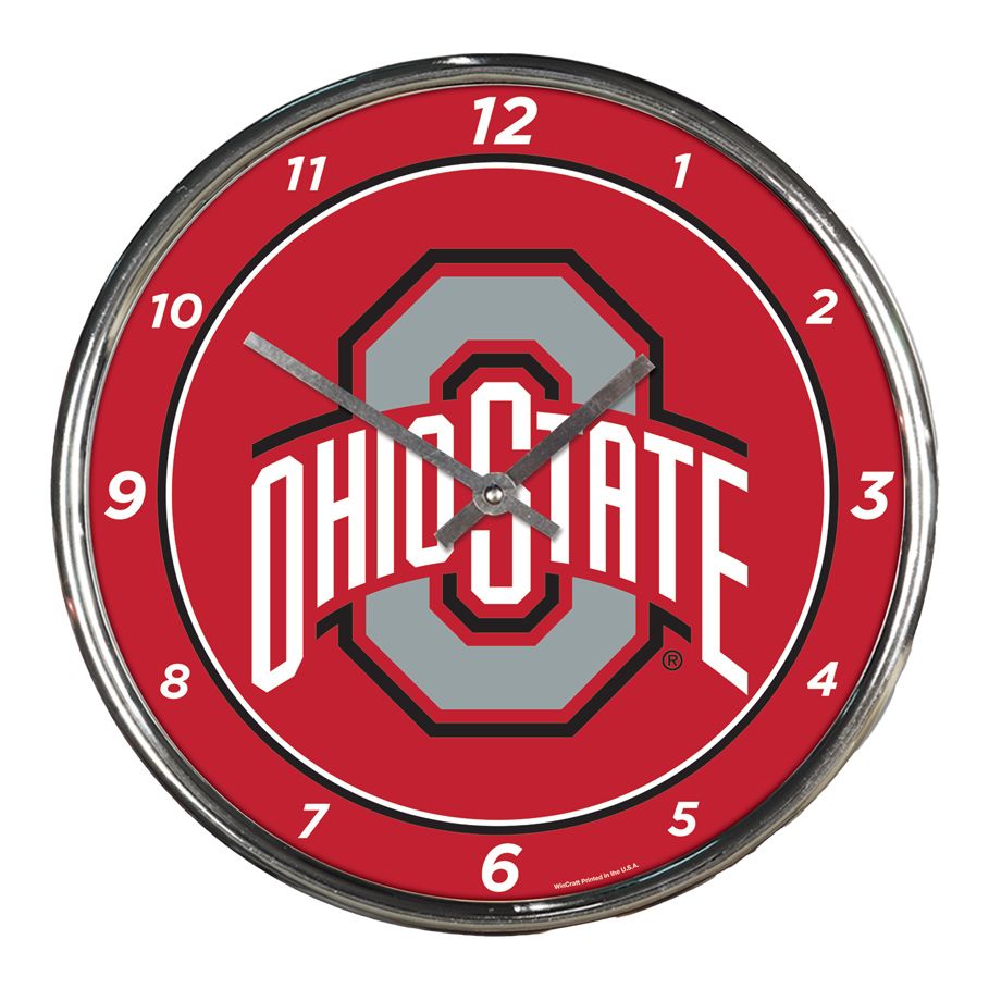 Ohio State Buckeyes Chrome Clock in Scarlet - Front View