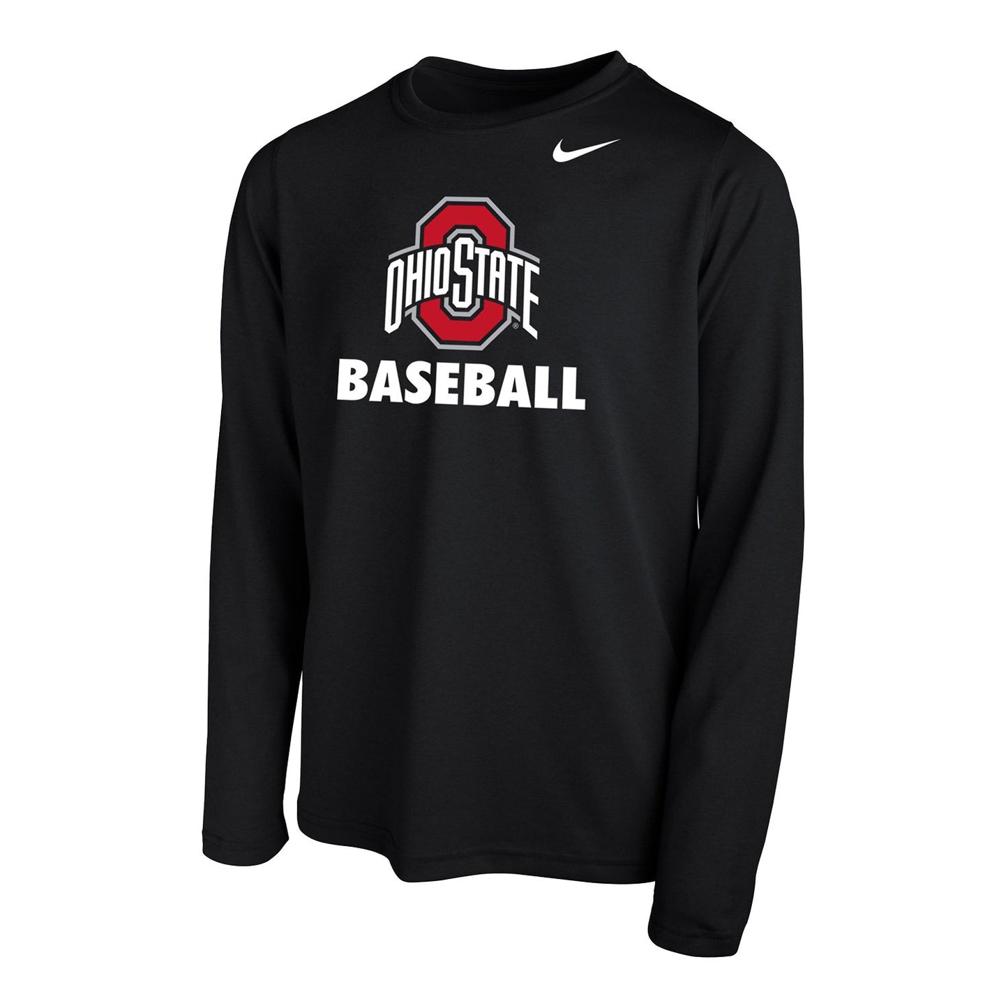 Youth Ohio State Buckeyes Baseball Black Long Sleeve T-Shirt - Front View