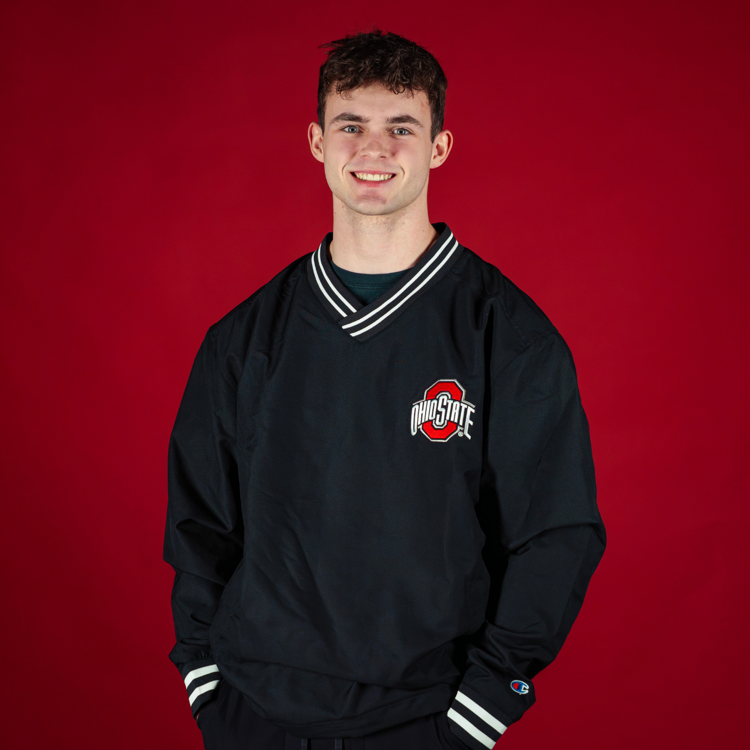 Ohio State Buckeyes Super Fan Scout V-Neck Black Jacket - Modeled
