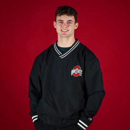 Ohio State Buckeyes Super Fan Scout V-Neck Black Jacket - Modeled