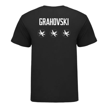 Ohio State Men's Gymnastics Kristian Grahovski Student Athlete T-Shirt In Black - Back View