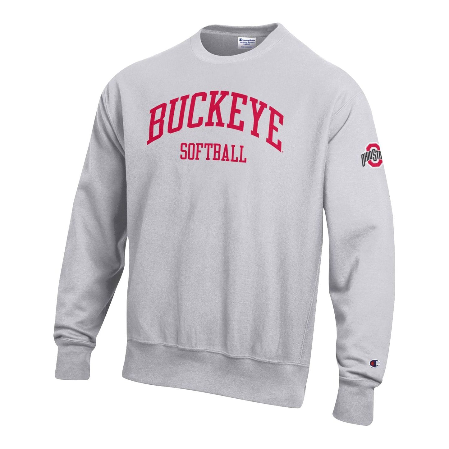 Ohio State Buckeyes Champion Softball Gray Crew Neck Sweatshirt - Front/Side View