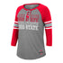 Ladies Ohio State Buckeyes She Means You Lace Up 3/4 Sleeve - In Gray - Front View