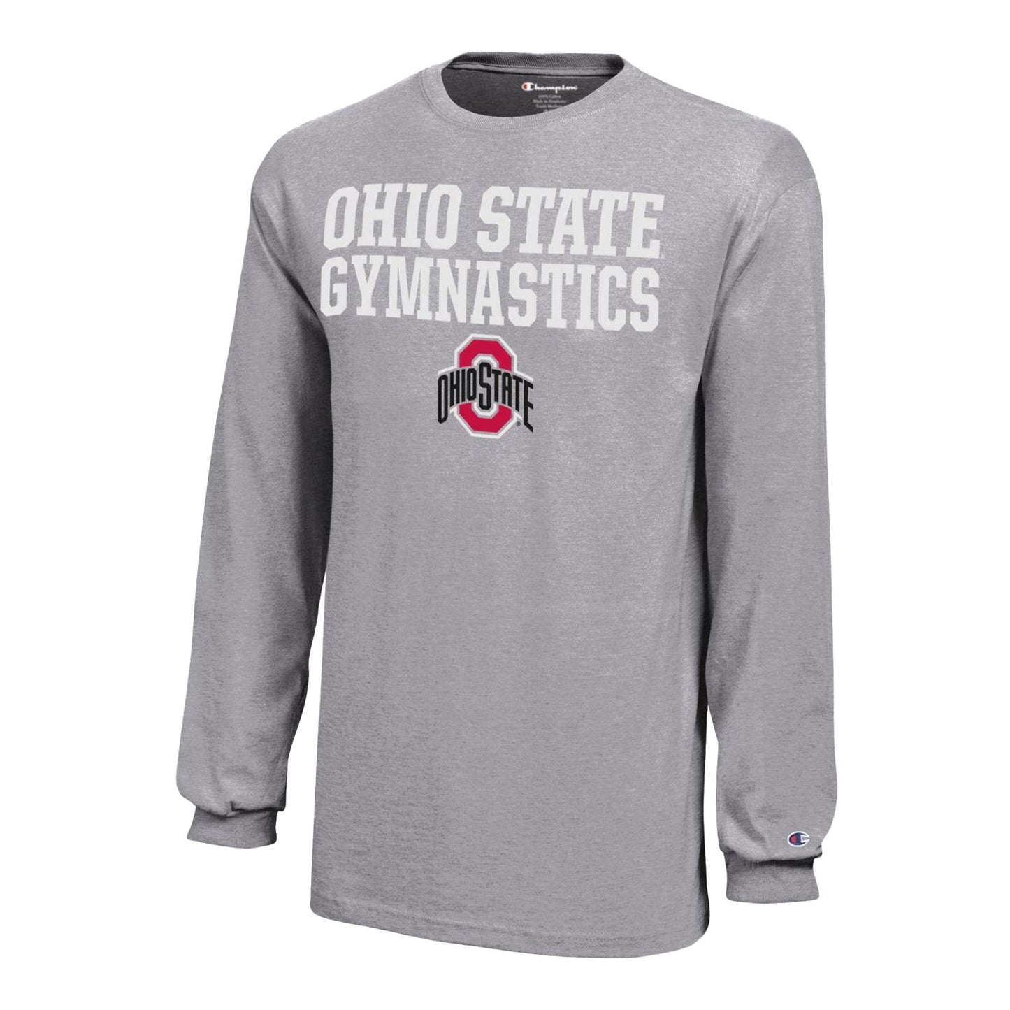 Youth Ohio State Buckeyes Gymnastics Long Sleeve Gray T-Shirt - Front View