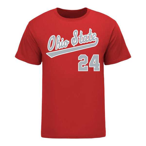Ohio State Buckeyes Baseball #24 Mitchell Okuley Student Athlete T-Shirt in Scarlet - Front View