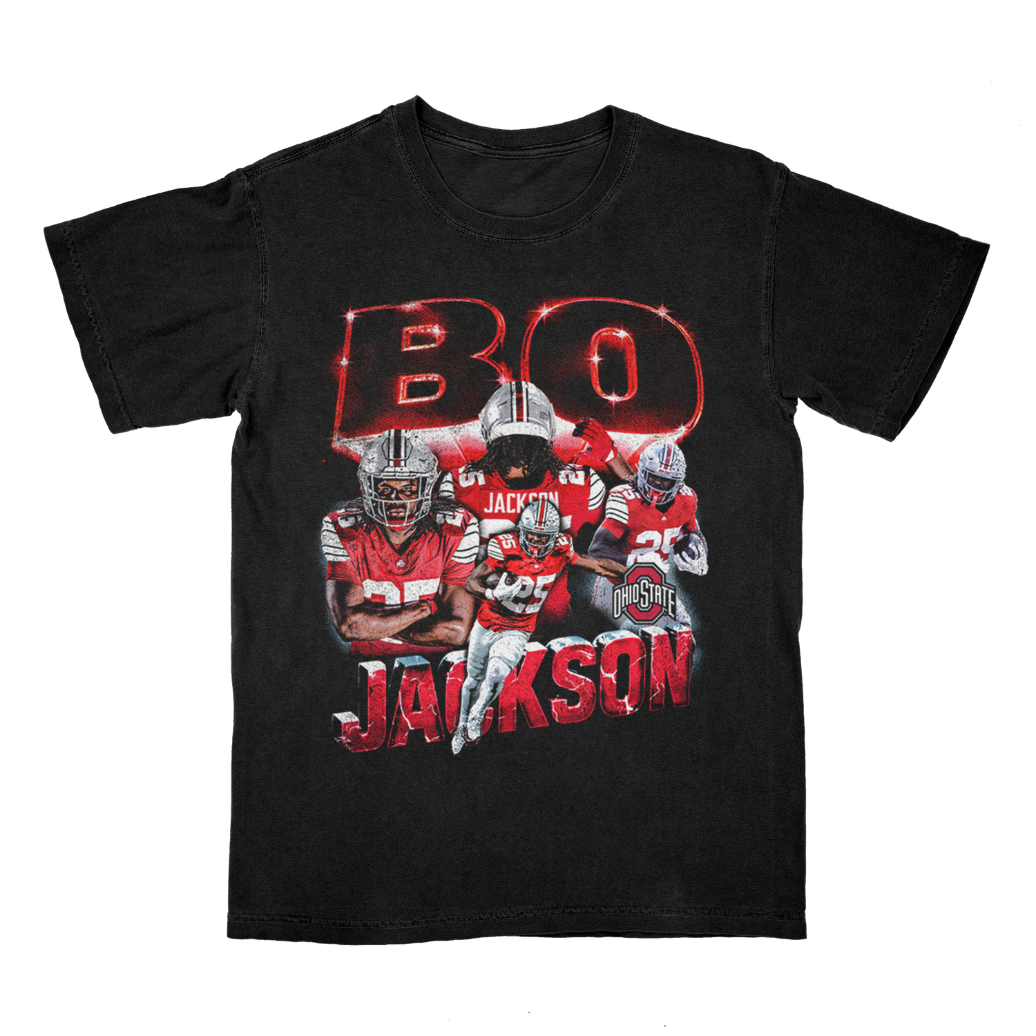 Ohio State Buckeyes Football Student Athlete #25 Bo Jackson Campus Ink Collage T-Shirt - Front View