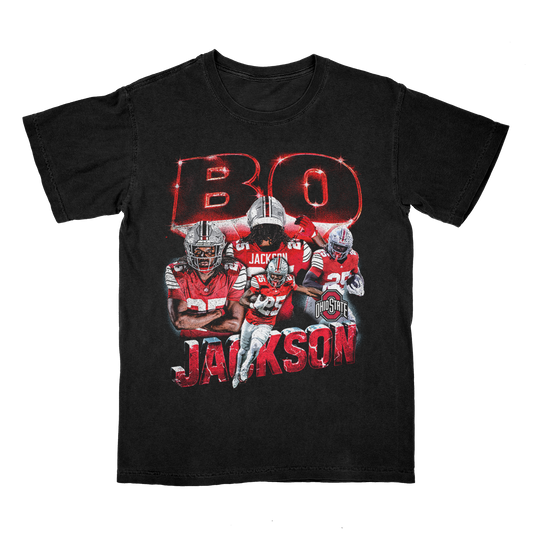 Ohio State Buckeyes Football Student Athlete #25 Bo Jackson Campus Ink Collage T-Shirt - Front View