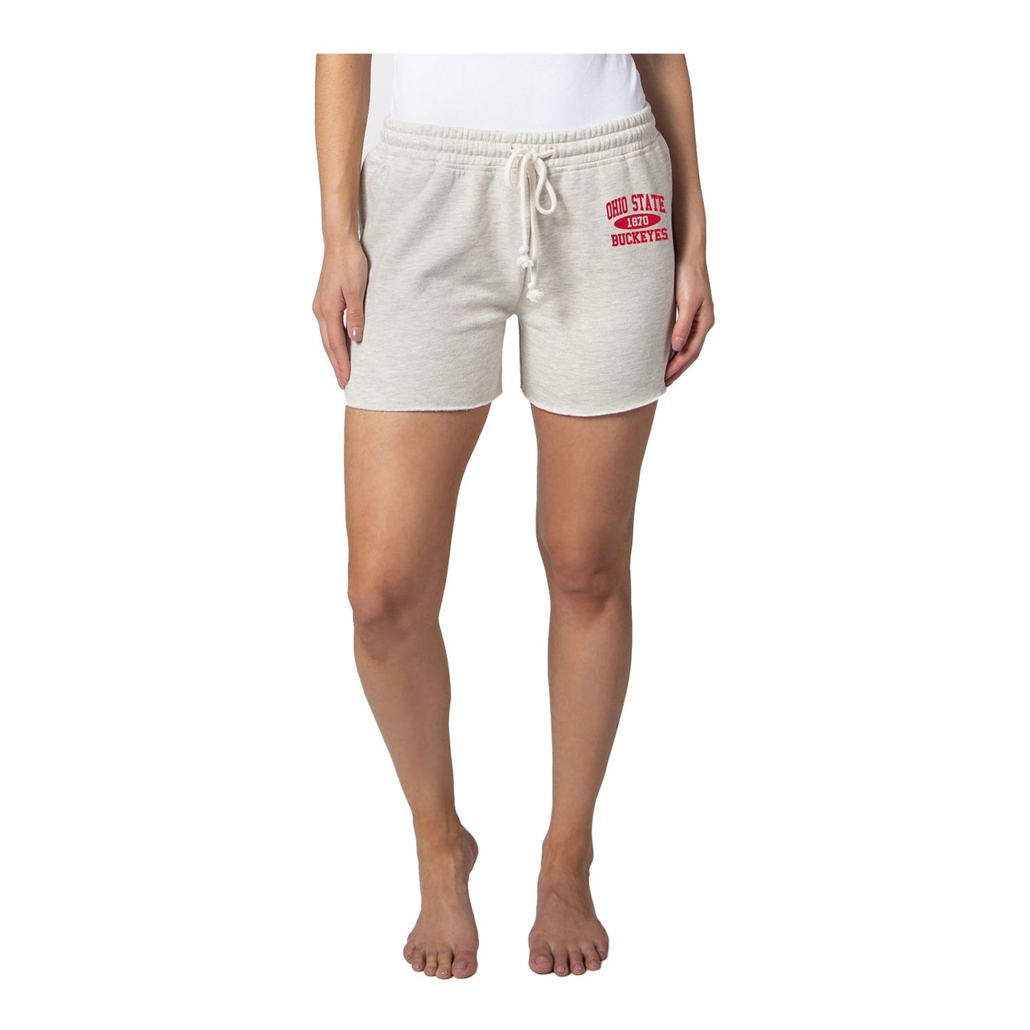 Ladies Ohio State Buckeyes Throwback Est. Sweatshorts - In Ash Gray - Front View