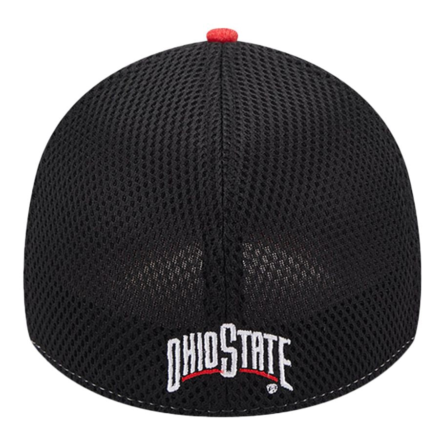 Ohio State Buckeyes Primary Logo Shadow Neo Scarlet Flex Hat - Back View