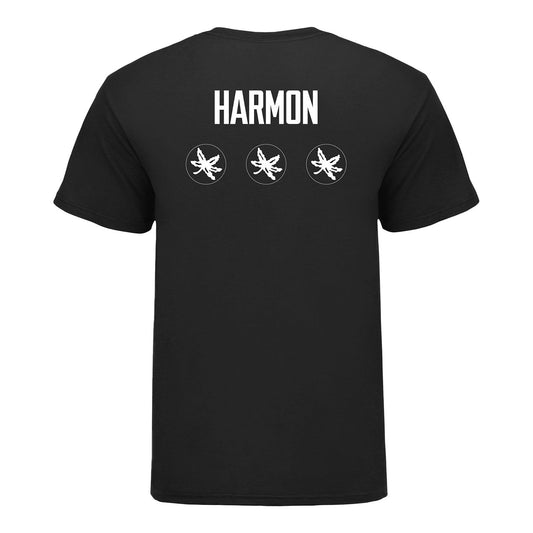 Ohio State Men's Gymnastics Jacob Harmon Student Athlete T-Shirt In Black - Back View