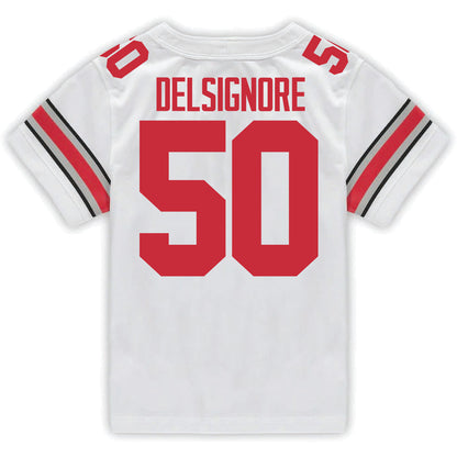 Ohio State Buckeyes Nike #50 Alec DelSignore Student Athlete White Football Jersey - Back View