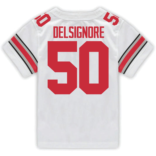 Ohio State Buckeyes Nike #50 Alec DelSignore Student Athlete White Football Jersey - Back View