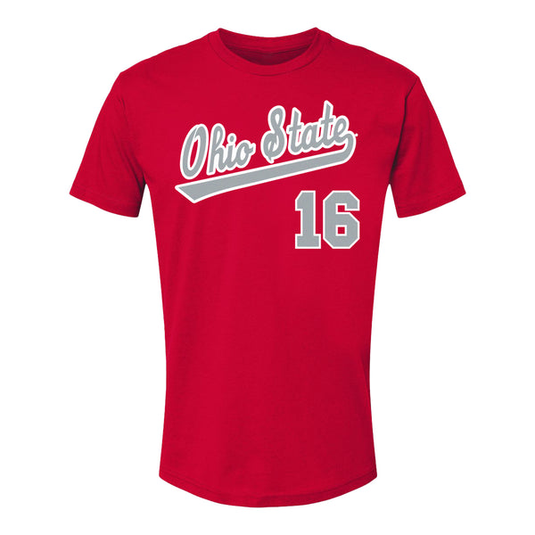Ohio State Buckeyes Baseball Student Athlete T-Shirt #16 Mason Eckelman - Front View