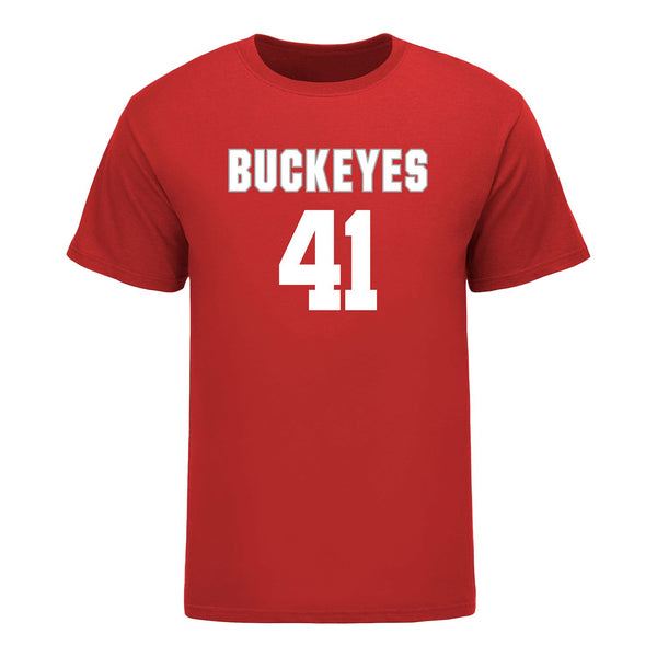 Ohio State Buckeyes Women's Lacrosse Student Athlete #41 Lilli Sherman T-Shirt In Scarlet - Front View