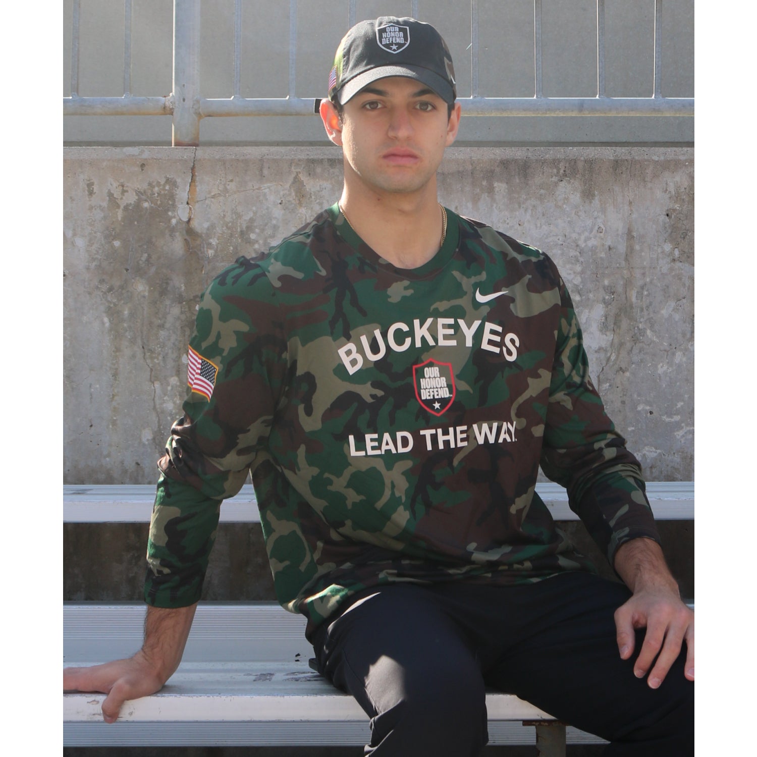 Ohio State Buckeyes Nike Our Honor Defend Camo Long Sleeve T-Shirt - Lifestyle Front View
