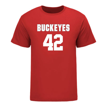 Ohio State Buckeyes Women's Lacrosse Student Athlete #42 Annika Spoor T-Shirt In Scarlet - Front View