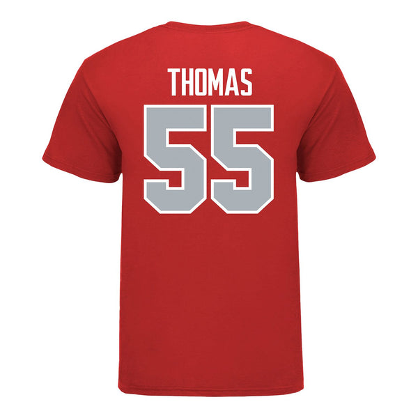Ohio State Buckeyes Baseball #55 Hank Thomas Student Athlete T-Shirt in Scarlet - Back View