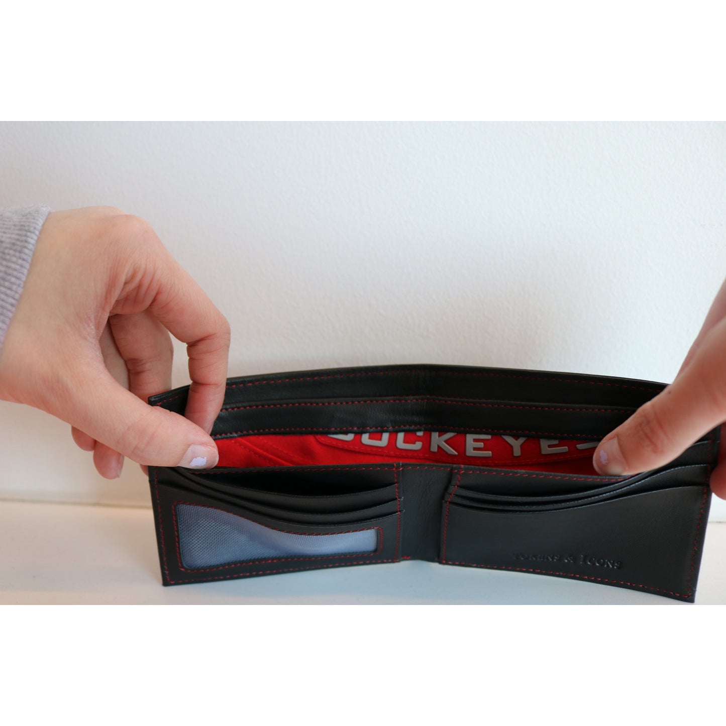 Ohio State Buckeyes Game Used Jersey Wallet In Black - Stitch View - Close Up 2