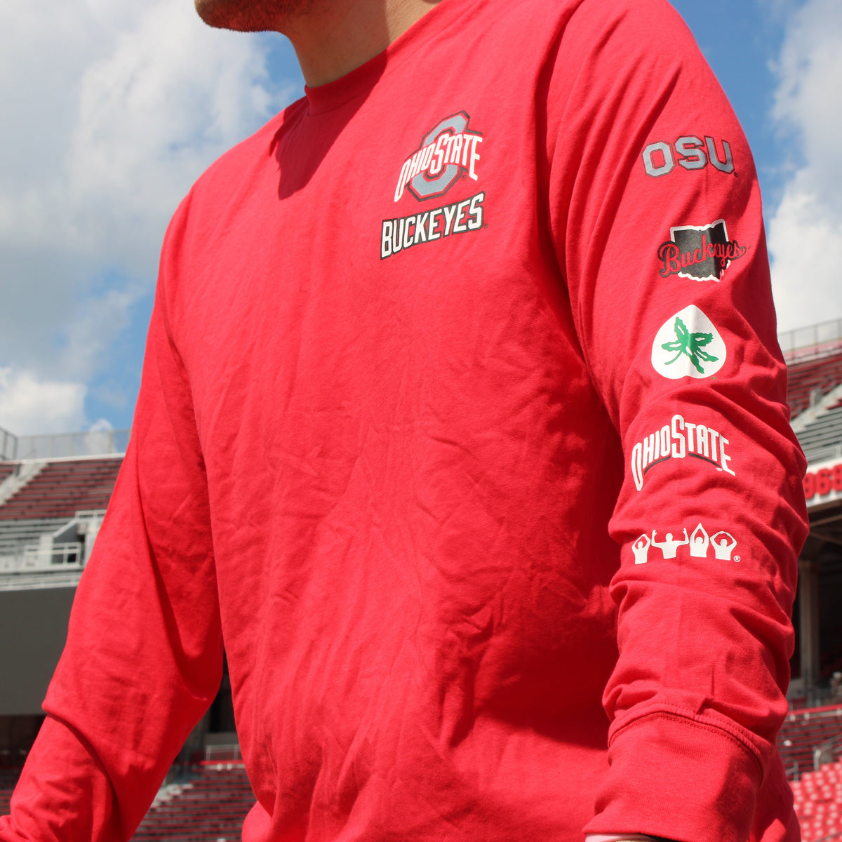 Ohio State Buckeyes Champion Triple Hit Long Sleeve T-Shirt - Model Side