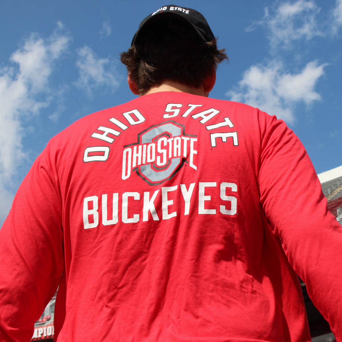 Ohio State Buckeyes Champion Triple Hit Long Sleeve T-Shirt - Modeled Back
