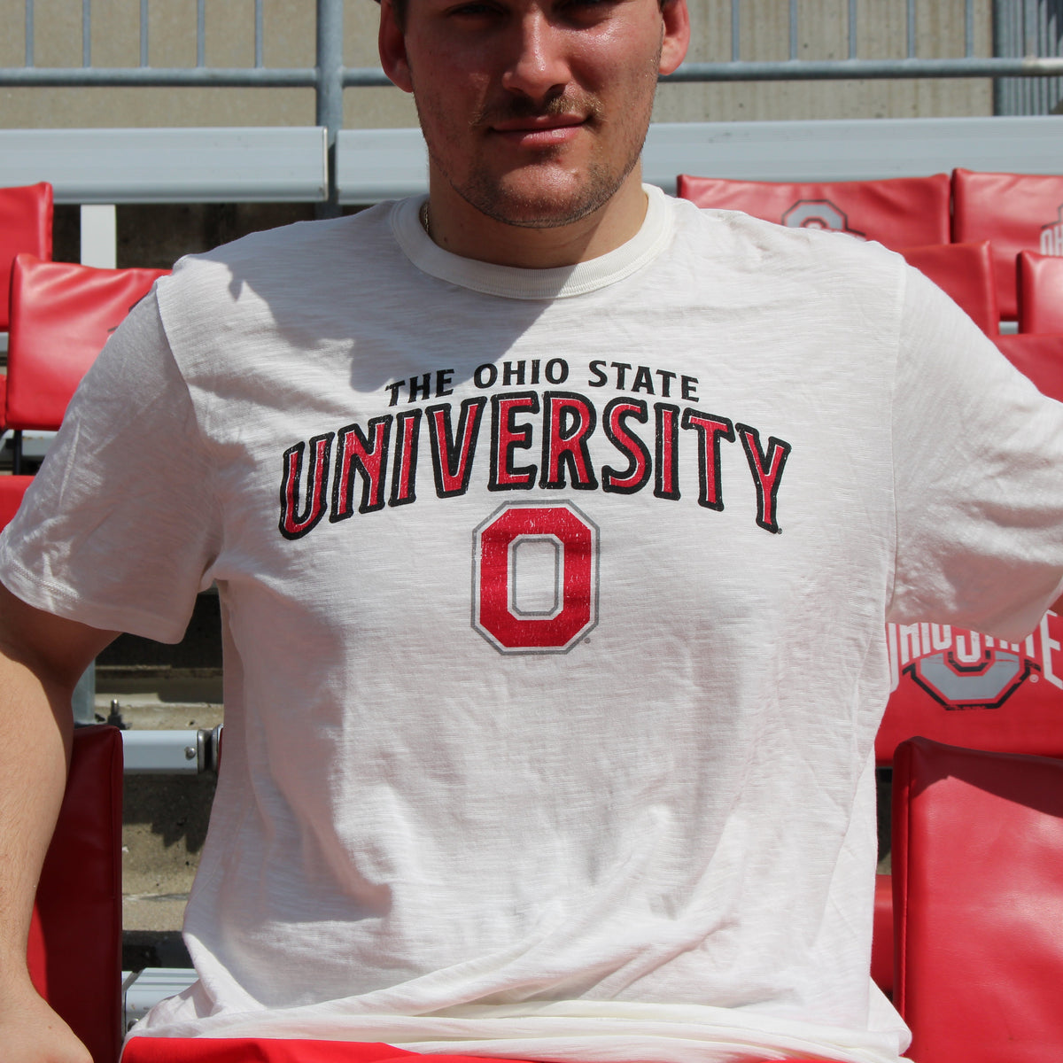 Ohio State Buckeyes 47 Brand Arch Wordmark T-Shirt - Modeled Front