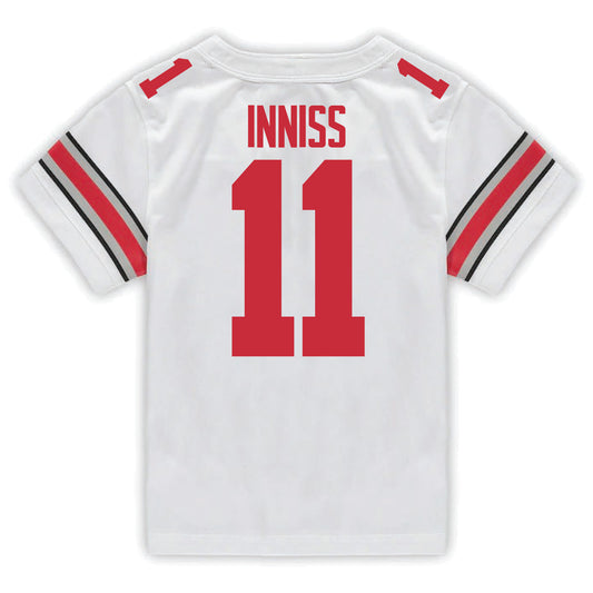 Ohio State Buckeyes Nike #11 Brandon Inniss Student Athlete White Football Jersey - In White - Back View