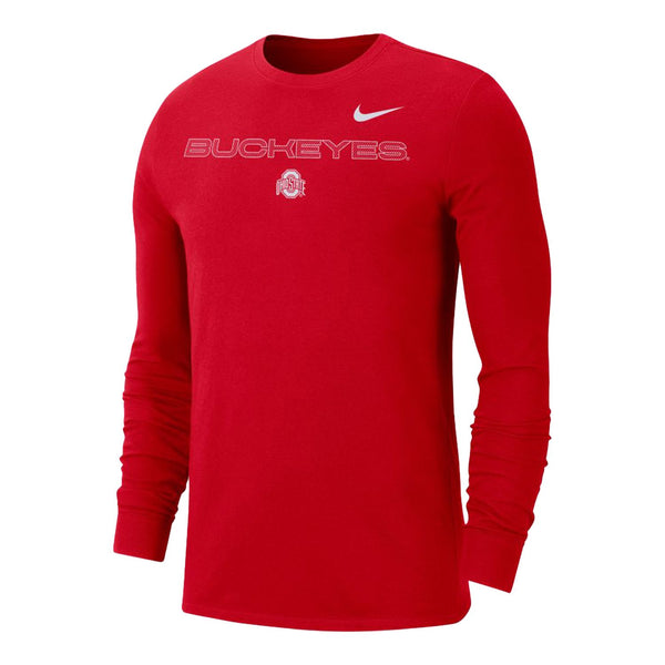 Ohio State Buckeyes Nike DriFit Team Issue Long Sleeve T-Shirt in Scarlet - Front View
