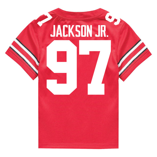 Ohio State Buckeyes Nike #97 Kenyatta Jackson Jr. Student Athlete Scarlet Football Jersey - In Scarlet - Back View