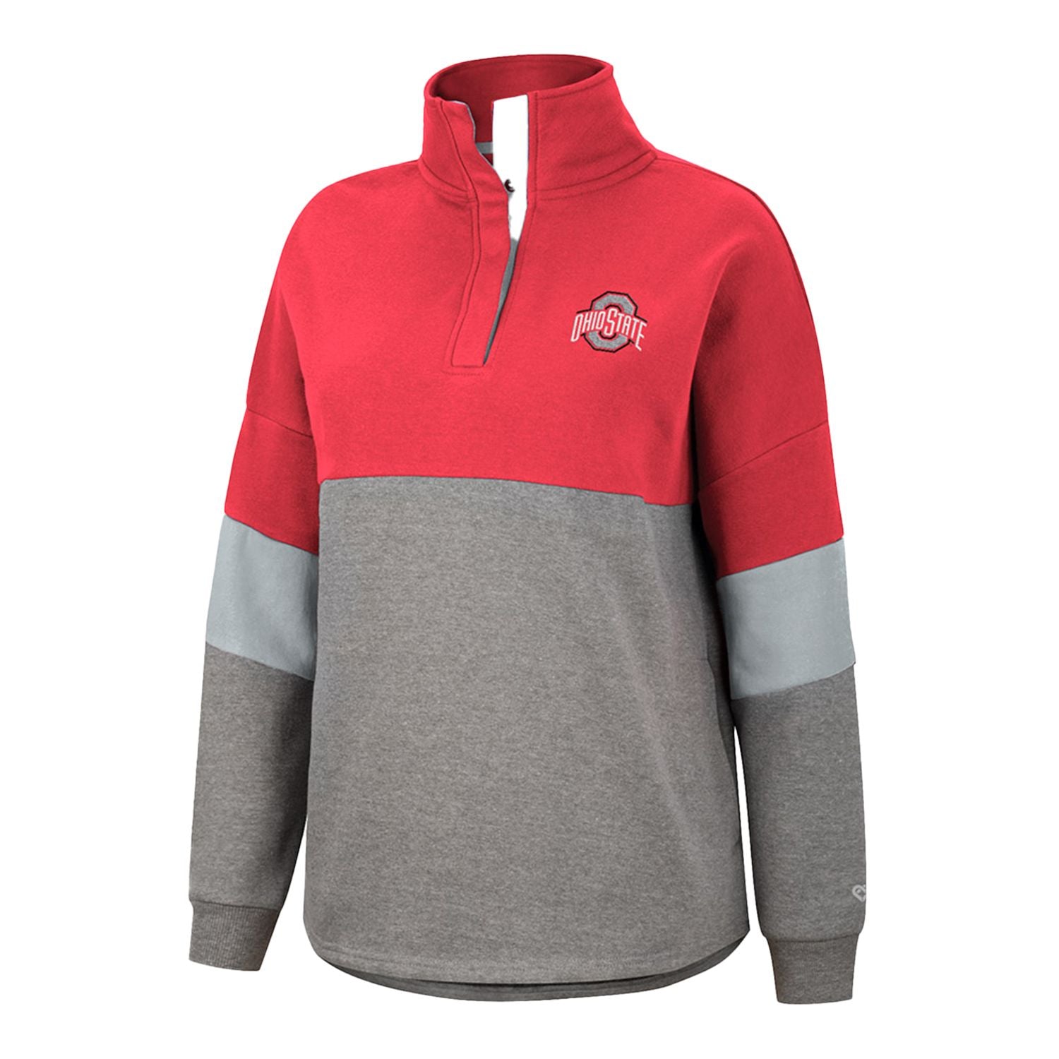 Ladies Ohio State Buckeyes Magazine Oversized Snap Sweatshirt - Front View