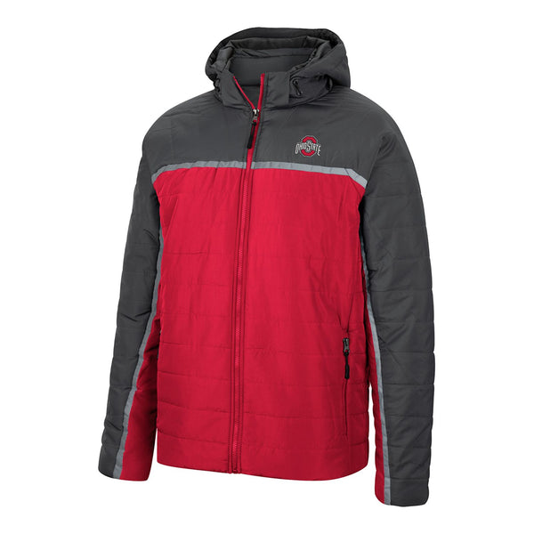 Ohio State Buckeyes Full Zip Puffer Jacket in Red - Front View