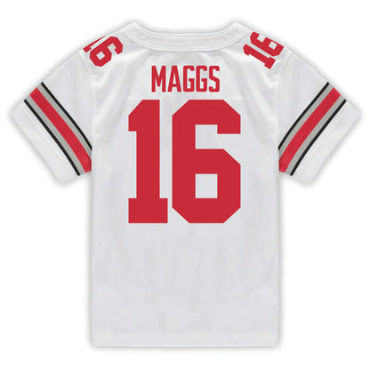 Ohio State Buckeyes Nike #16 Mason Maggs Student Athlete White Football Jersey - In White - Back View