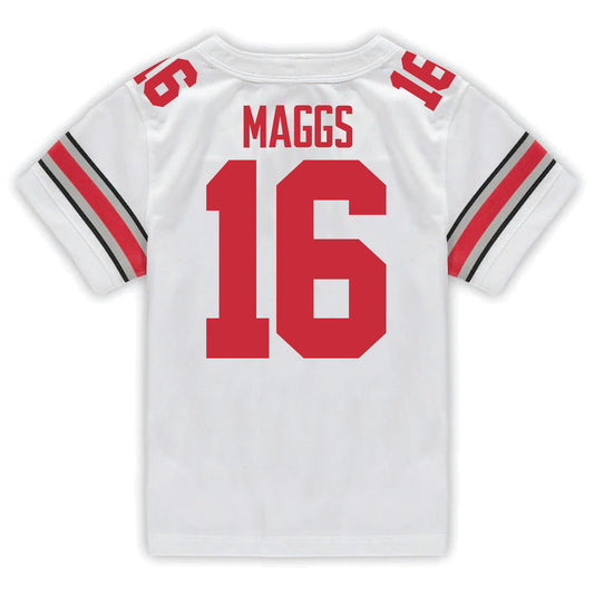 Ohio State Buckeyes Nike #16 Mason Maggs Student Athlete White Football Jersey - In White - Back View