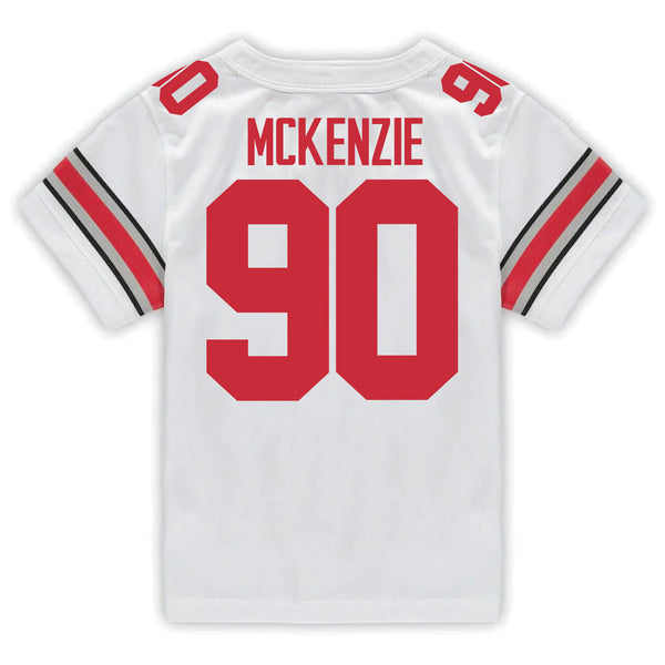 Ohio State Buckeyes Nike #90 Jaden McKenzie Student Athlete White Football Jersey - In White - Back View