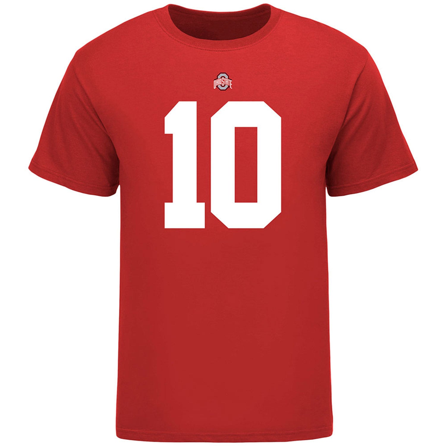 Ohio State Buckeyes Denzel Burke #10 Student Athlete T-Shirt - In Scarlet - Front View