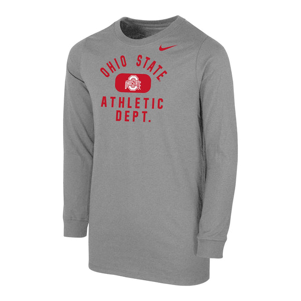 Youth Ohio State Buckeyes Arched Long Sleeve Gray T-Shirt - Front View
