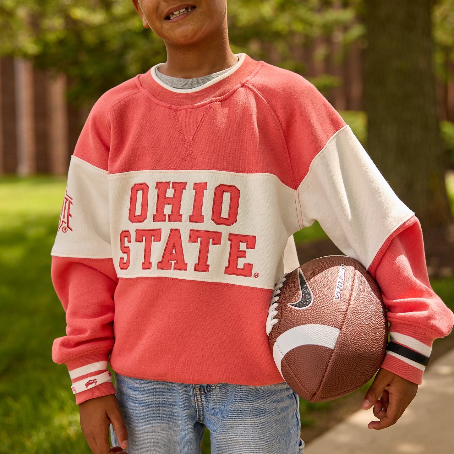 Youth Ohio State Buckeyes Colorblock Ribbed Crewneck