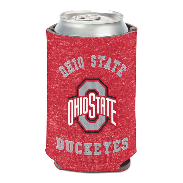 Ohio State Buckeyes Primary Heathered Coozie - In Scarlet - Front View
