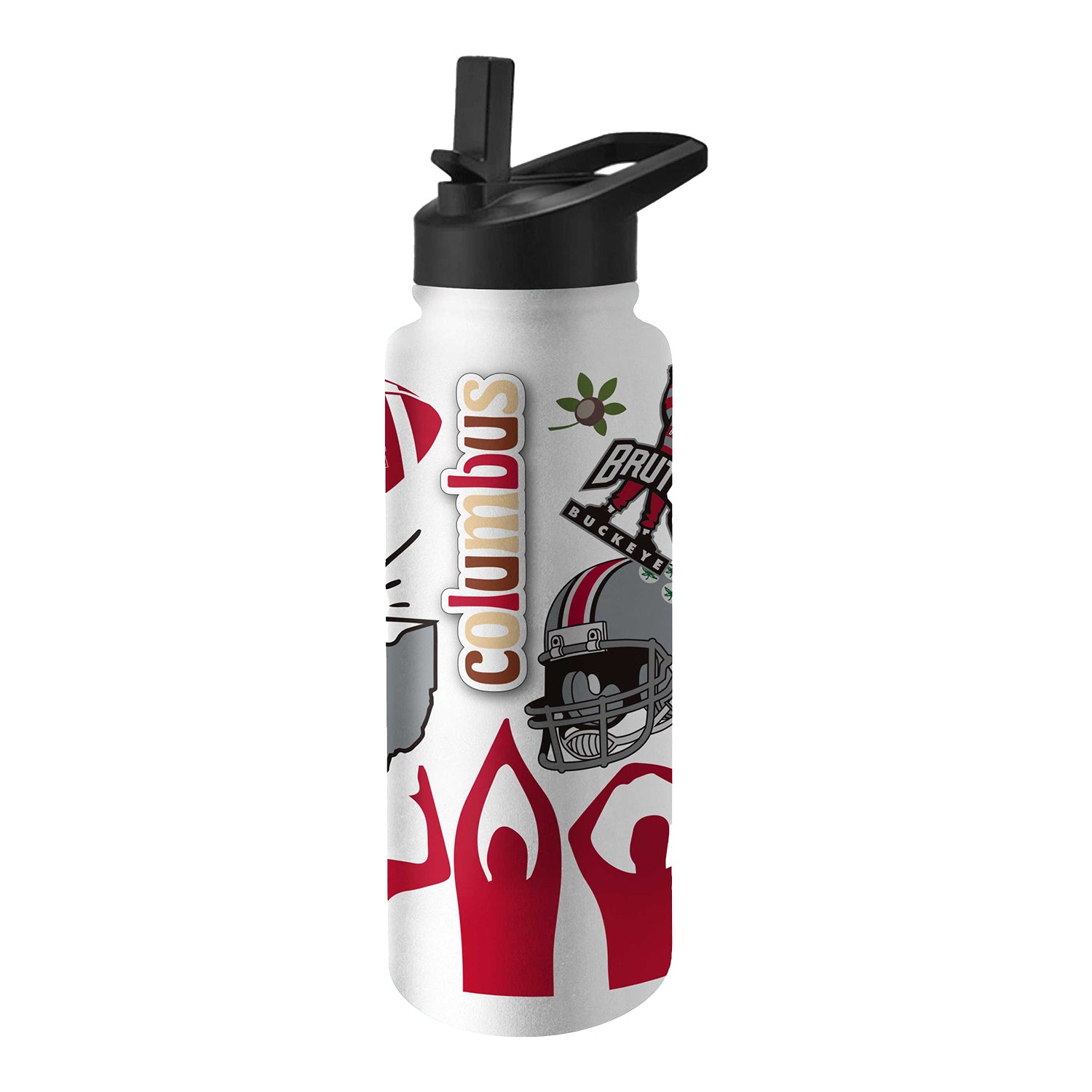 Ohio State Buckeyes Native Logo Water Bottle - In Scarlet And Gray - Front View