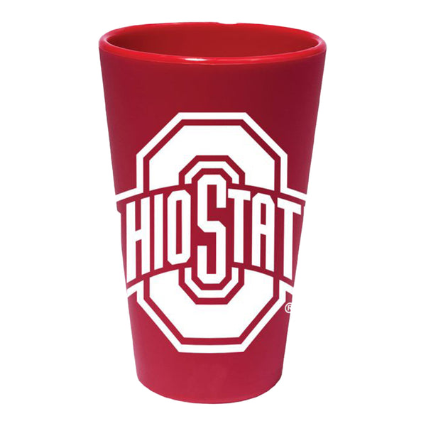 Ohio State Buckeyes 16 oz Silicone Scarlet Pint Glass - In Scarlet - Front View